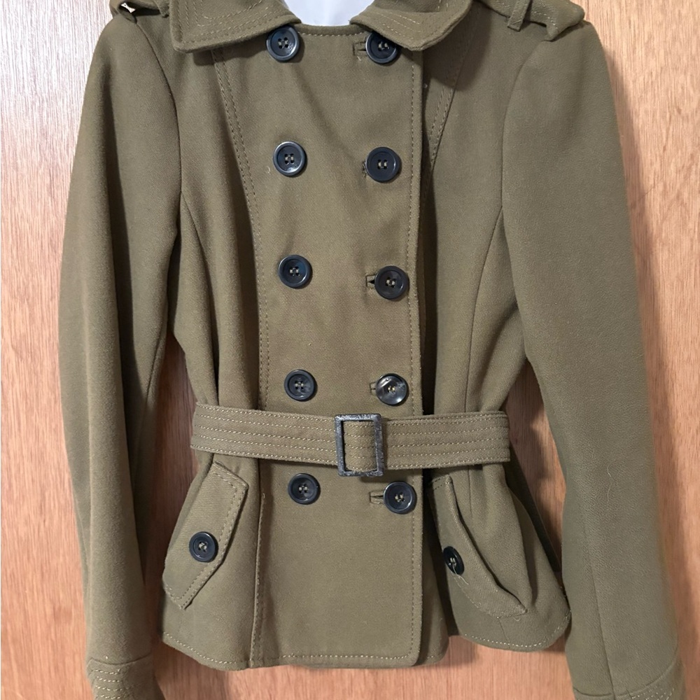 H&M Khaki Double-Breasted Pea Coat